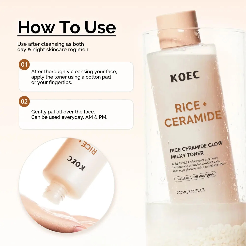 KOEC Rice Ceramide Glow Milky Toner 200 ml til tør hud