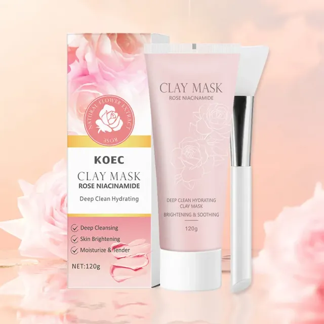 KOEC Rose Clay Mask lermaske med pensel rensende