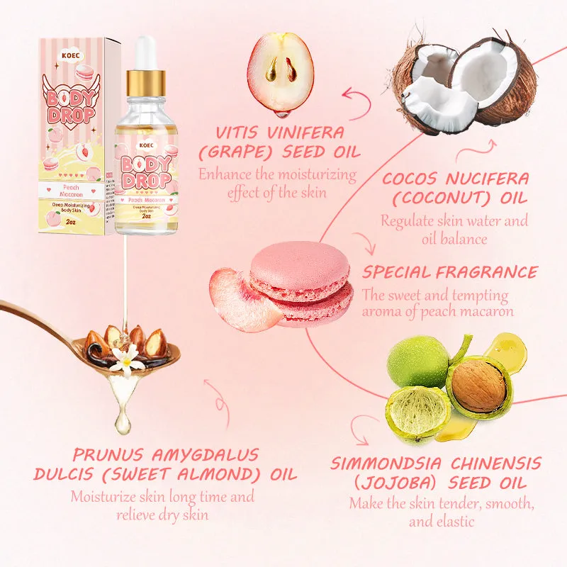 KOEC Peach Macaron kropsolie 2oz med fersken