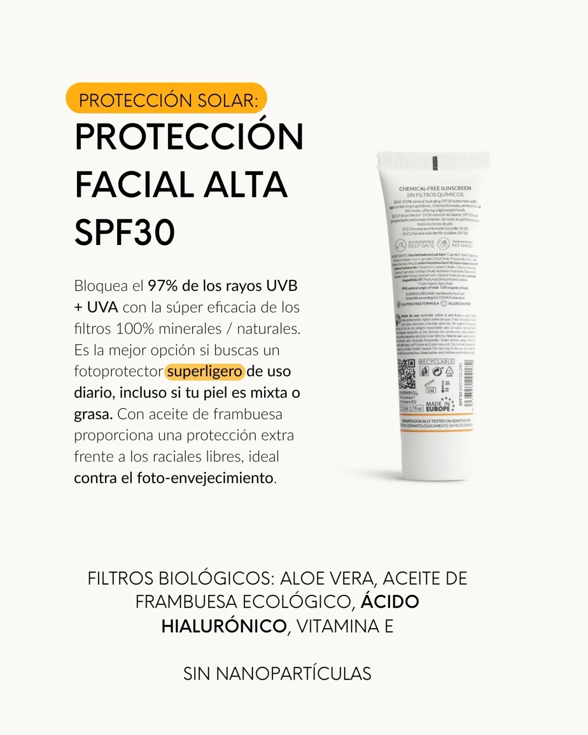 Dhyvana SPF30 SUN solcreme uden farve mineralsk