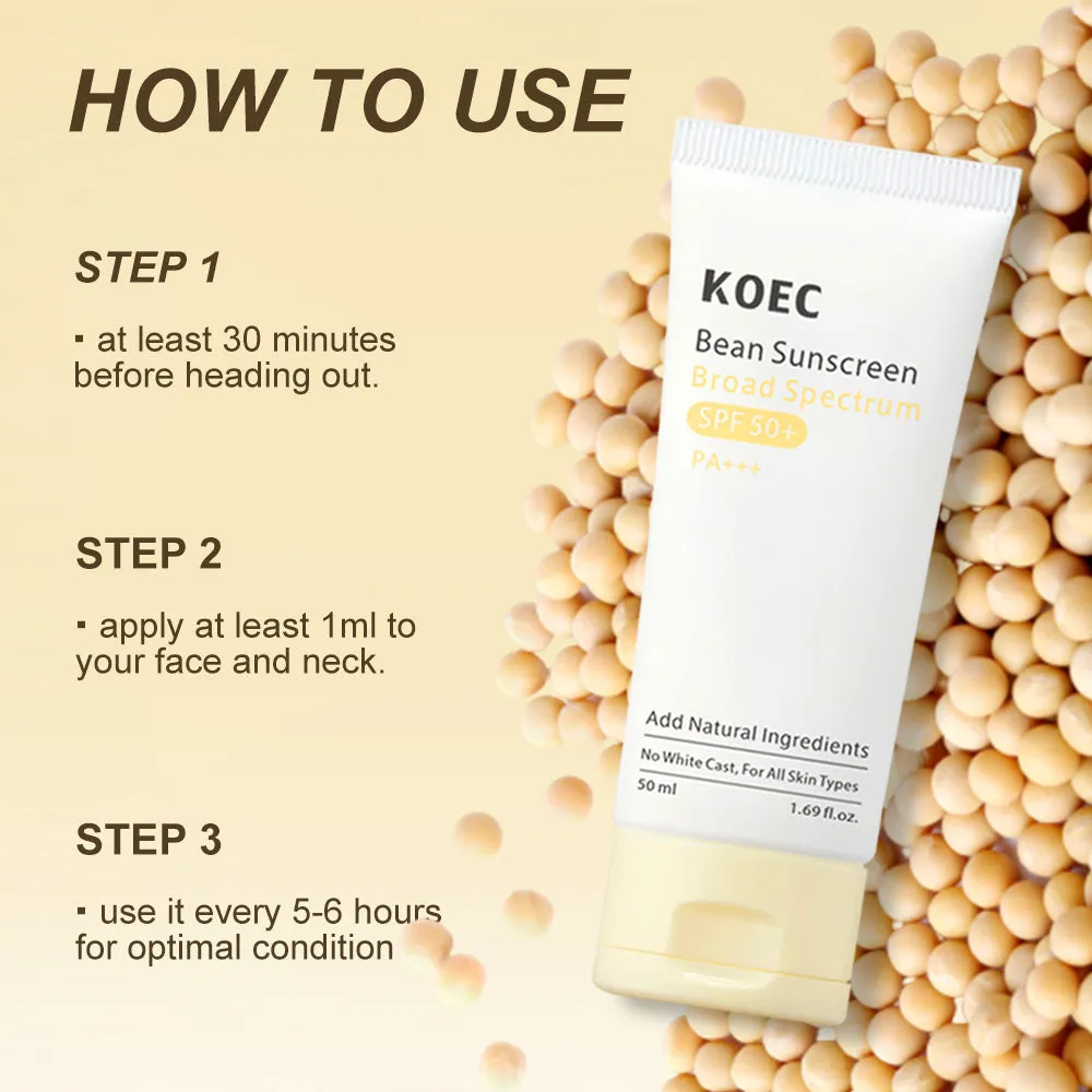 KOEC Bean solcreme SPF 50+ til ansigt uden white cast