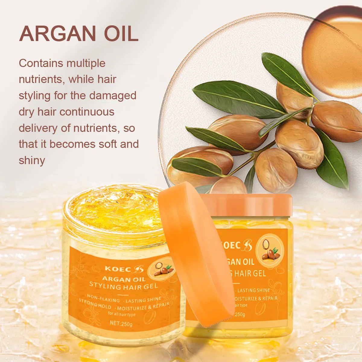 KOEC Argan Oil Styling hårgel 250 g med glans
