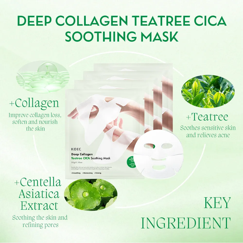 KOEC Deep Collagen Teatree CICA Maske 4 stk fugtgivende
