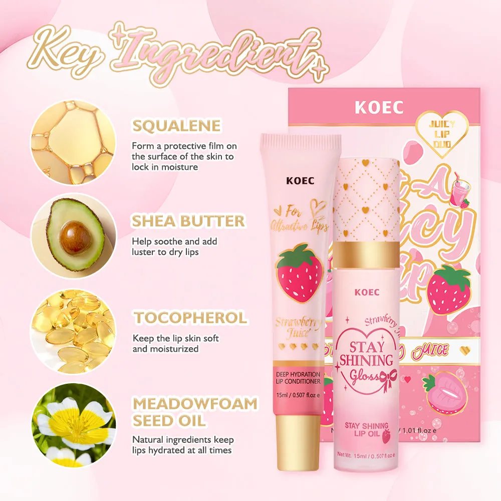 KOEC Strawberry Juicy læbesæt balm og olie jordbær