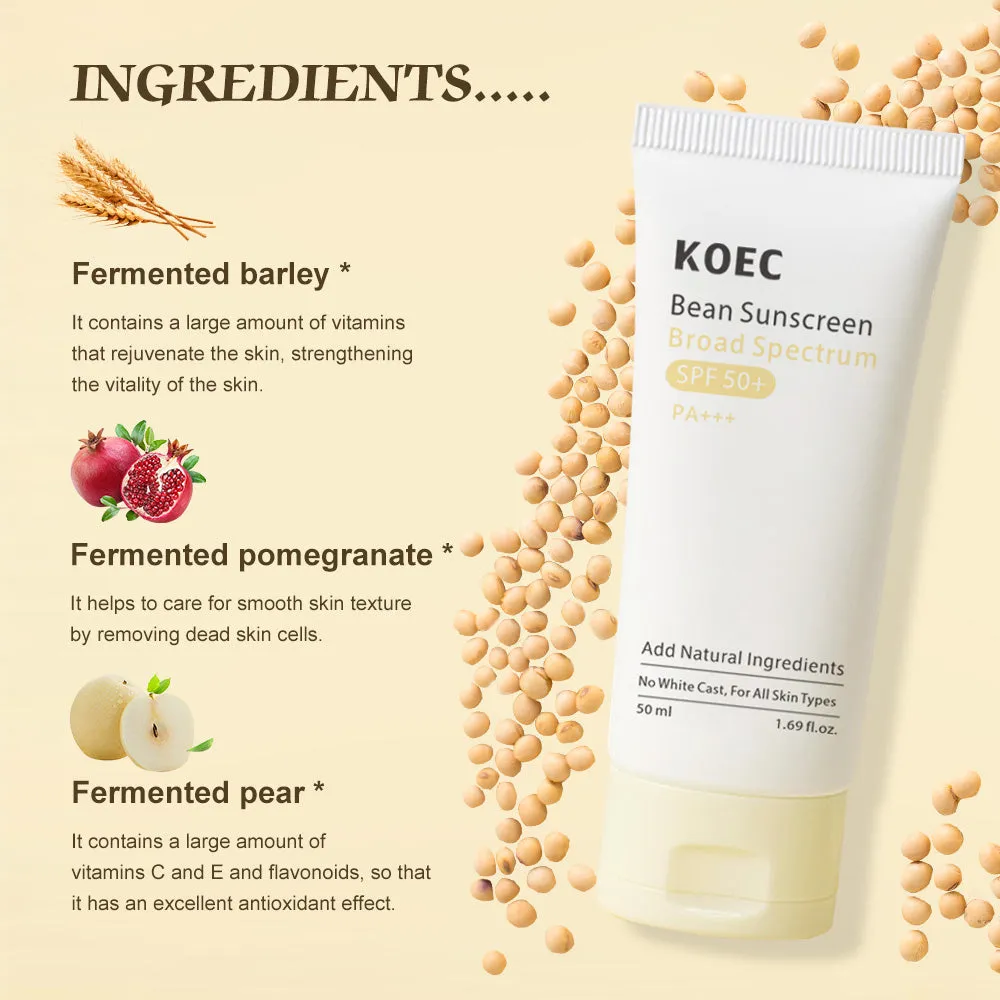 KOEC Bean solcreme SPF 50+ til ansigt uden white cast