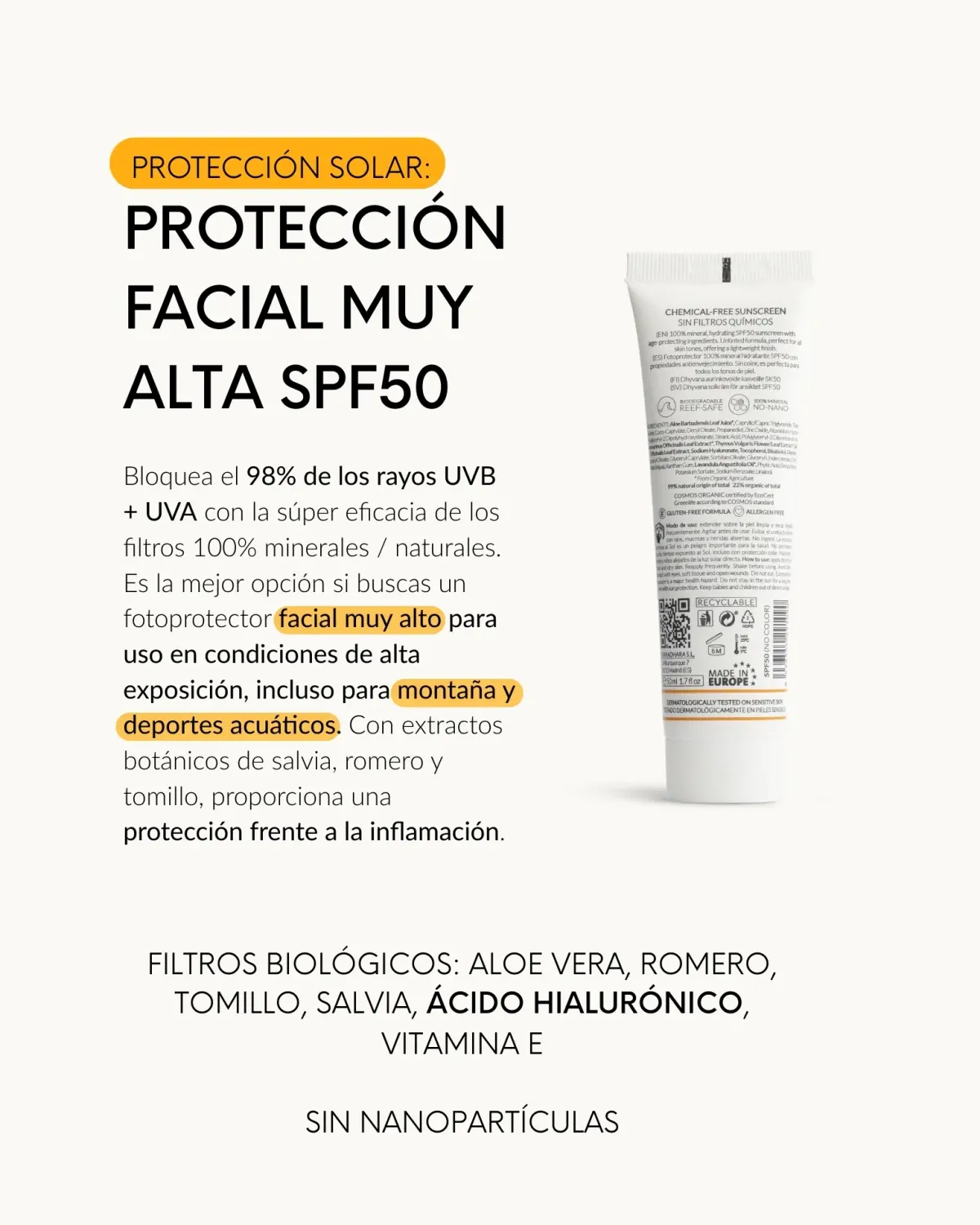 Dhyvana SPF50 Sun mineralsolcreme uden farve