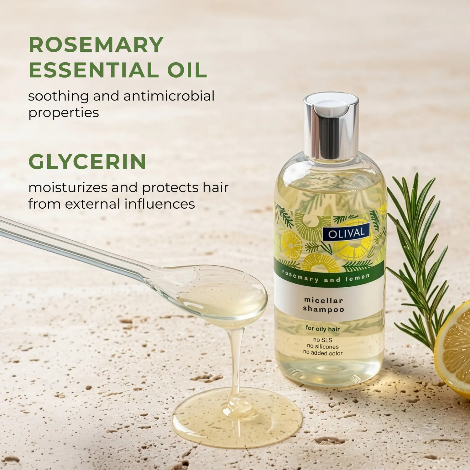 Olival Professional Rosemary Lemon micellar shampoo fedtet hår
