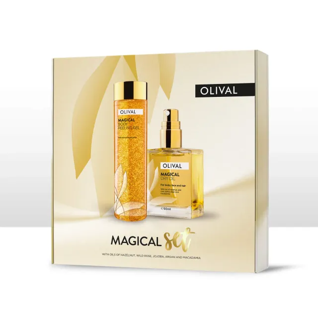 Olival Magical Gold sæt peeling gel og tørolie krop