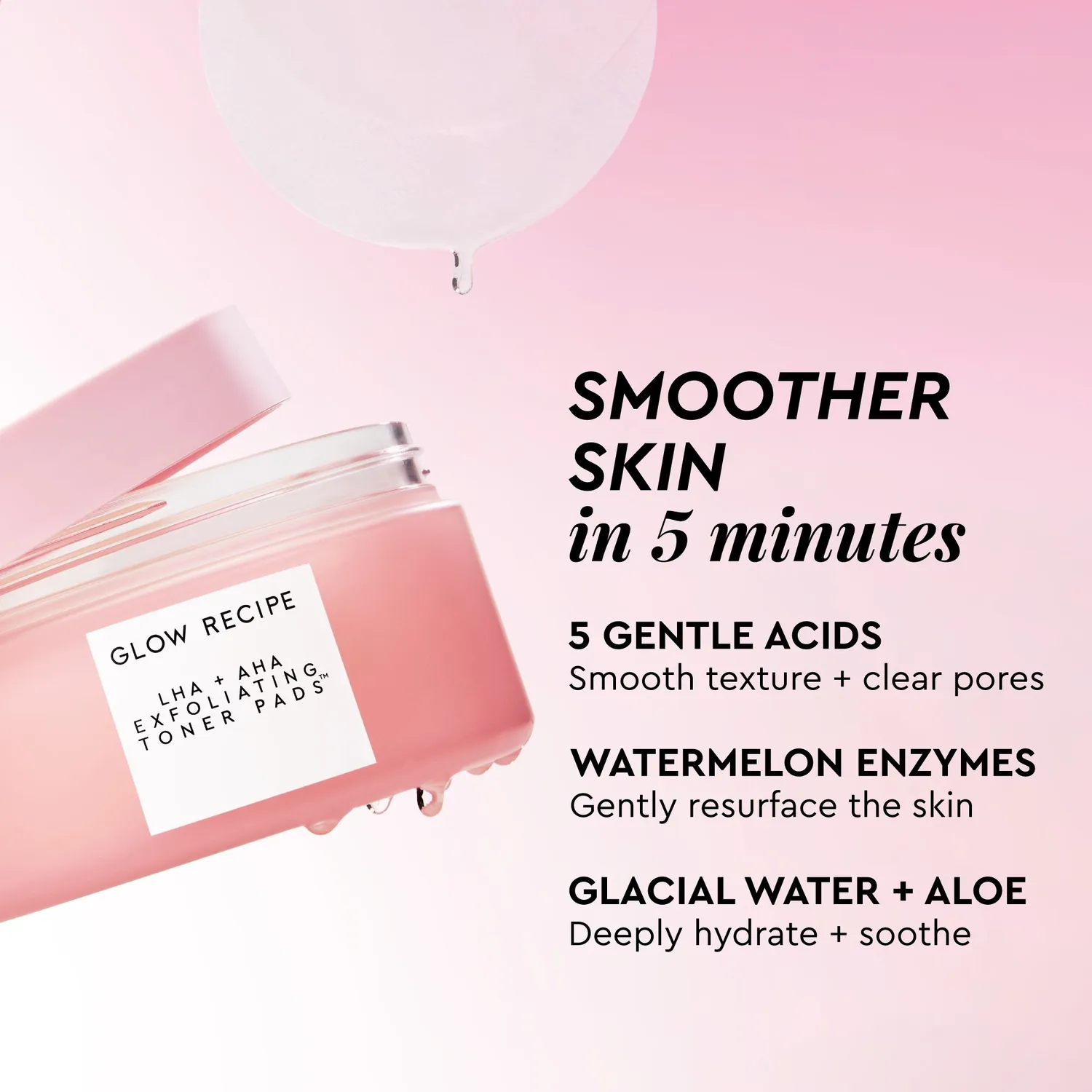 Glow Recipe Watermelon LHA + AHA toner pads 60 stk mild