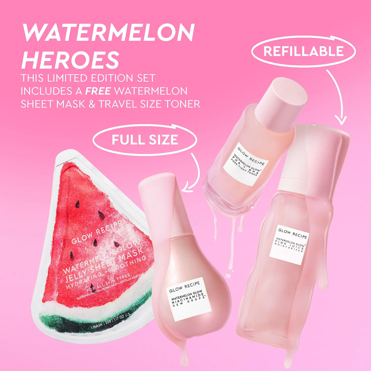 Glow Recipe Watermelon Glow Dewy Skin Routine sæt 4 dele tør hud