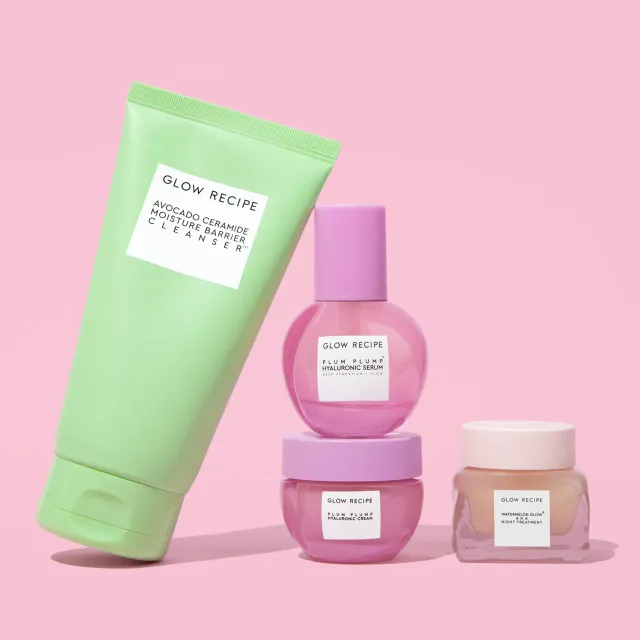 Glow Recipe Plump & Dewy sæt 4 dele rens + serum fugt tør hud