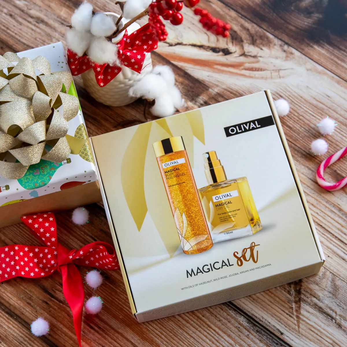 Olival Magical Gold sæt peeling gel og tørolie krop