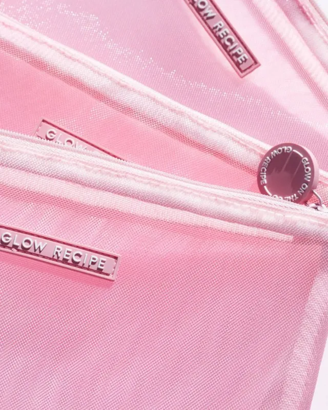 Glow Recipe Glow on the Go Zip taske pink mesh 8,5x6,5 tommer
