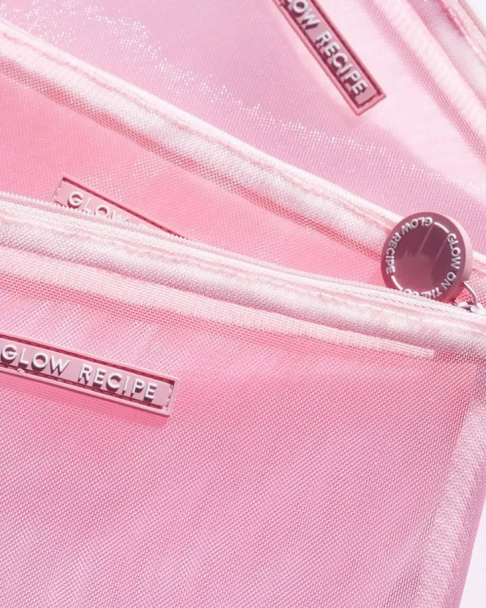 Glow Recipe Glow on the Go Zip taske pink mesh 8,5x6,5 tommer