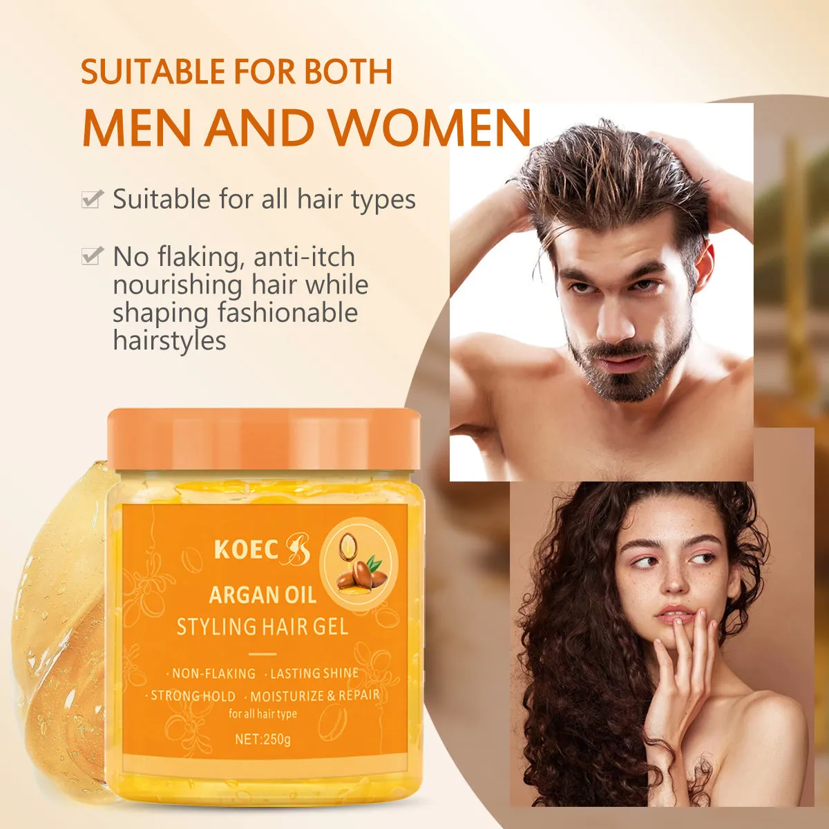 KOEC Argan Oil Styling hårgel 250 g med glans