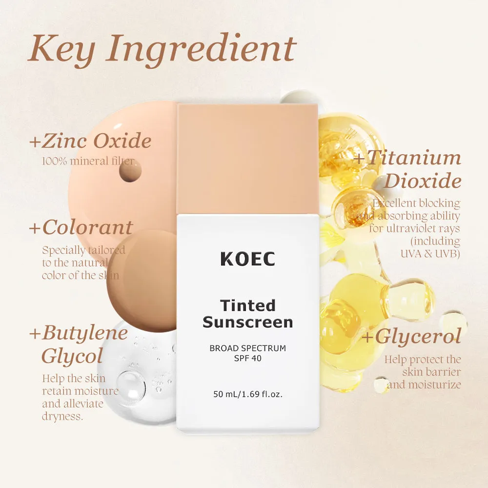 KOEC Daily Tinted Fluid solcreme SPF40 Medium uden hvidt skær