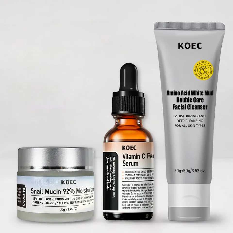 KOEC VC Snail Mucin Double Cleanser sæt 3 dele til tør hud