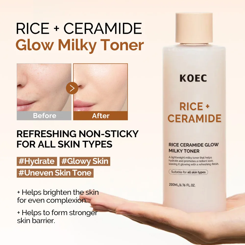 KOEC Rice Ceramide Glow Milky Toner 200 ml til tør hud